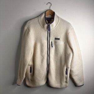 Patagonia Retro Jacket Womens XL White Cream Deep Pile Fleece Full Zip Sherpa
